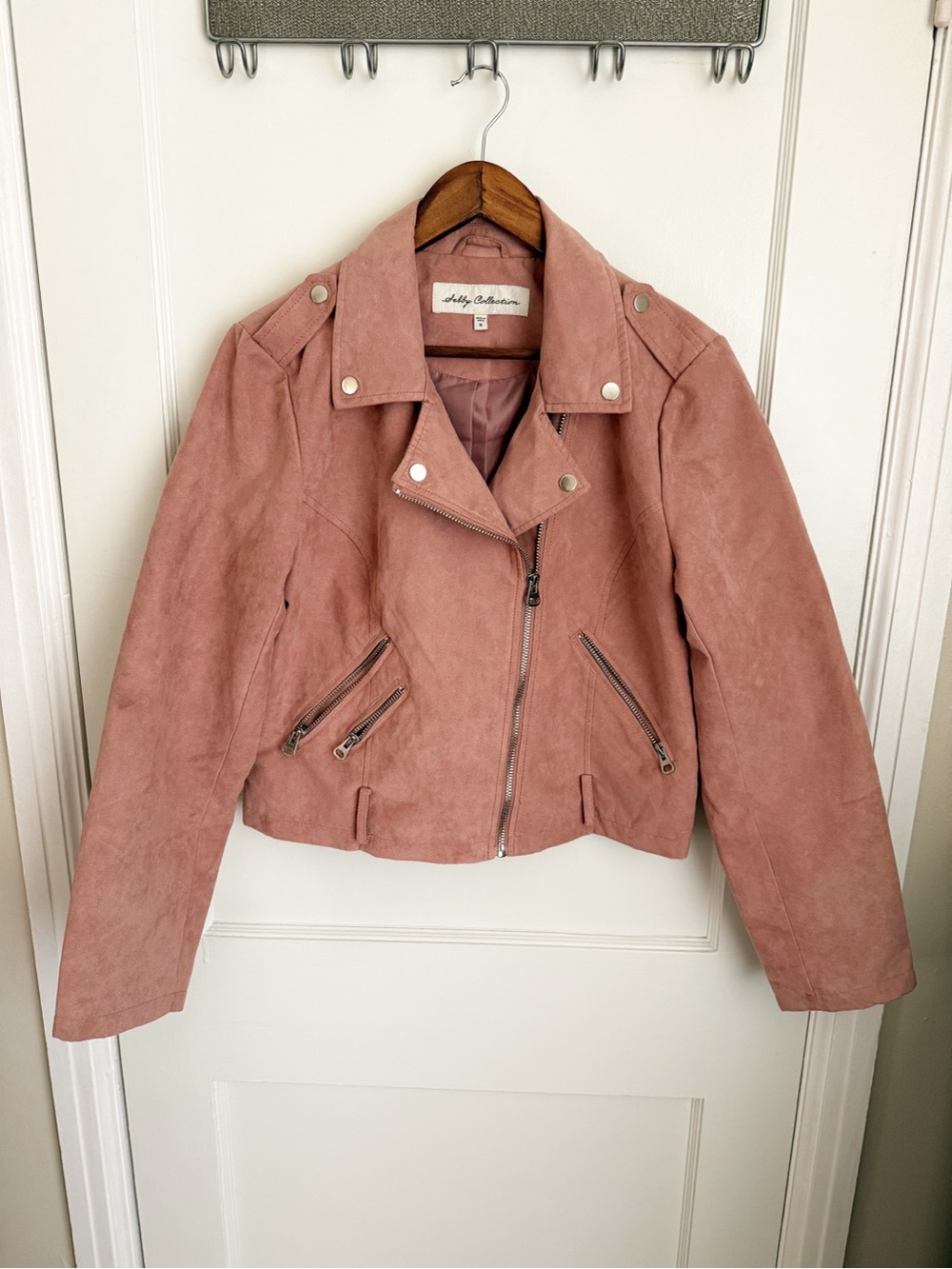 Sebby Collection Blush Pink Faux Suede Moto Jacket - Picture 4 of 10